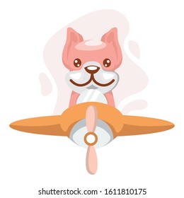 cute dog with plane cartoon design vector