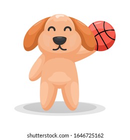 cute dog play basketball cartoon vector