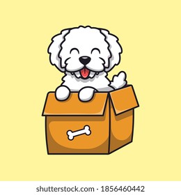 Cute Dog Playing In Box Cartoon Vector Icon Illustration. Animal Nature Icon Concept Isolated Premium Vector. Flat Cartoon Style
