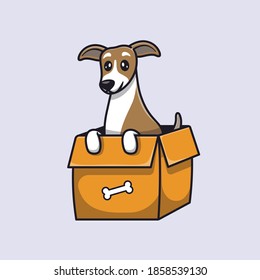 Cute Dog Playing In Box Cartoon Vector Icon Illustration. Animal Nature Icon Concept Isolated Premium Vector. Flat Cartoon Style