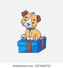 Cute Dog Playing In Box Cartoon Vector Icon Illustration. Animal Flat Cartoon Concept