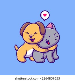 Cute Dog Playing With Cat Cartoon Vector Icon Illustration. Animal Nature Icon Concept Isolated Premium Vector. Flat Cartoon Style