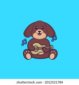 Cute dog playing guitar. Animal cartoon concept isolated. Can used for t-shirt, greeting card, invitation card or mascot.