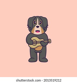Cute dog playing guitar. Animal cartoon concept isolated. Can used for t-shirt, greeting card, invitation card or mascot.