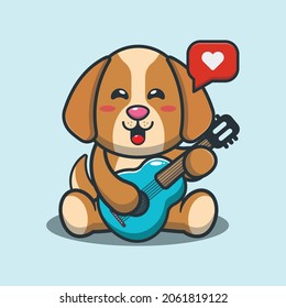 Cute Dog Playing Guitar Cartoon Illustration