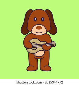 Cute Dog Playing Guitar. Vector Illustration