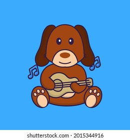 Cute Dog Playing Guitar. Vector Illustration