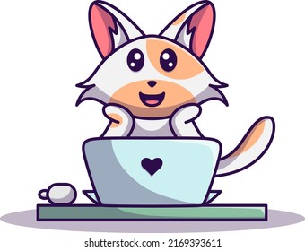 a cute dog playing laptop