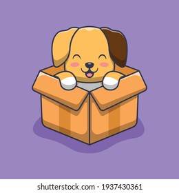 cute dog playing on the box