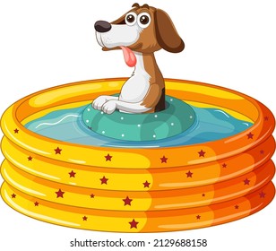 Cute dog playing in the pool illustration