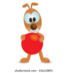 Cute dog playing with red ball