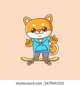 a Cute dog Playing Skateboard animal kawaii chibi character mascot illustration outline style