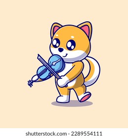 cute dog playing violin cartoon vector icon illustration. animal nature icon concept isolated premium vector. flat design