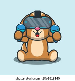 Cute dog playing virtual reality game