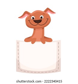 Cute dog in a pocket. Kawaii funny and happy puppy for t-shirt design, kids printing, baby shower invitation. Vector cartoon illustration
