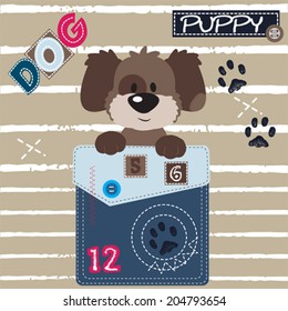 cute dog  pocket paw striped background vector illustration