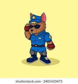 Cute Dog police vector llustration, flat cartoon style