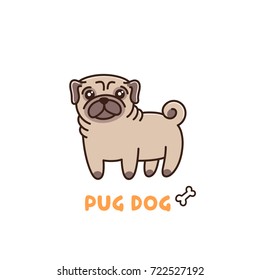 Cute dog of pug breed. It can be used for sticker, patch, phone case, poster, t-shirt, mug and other design.