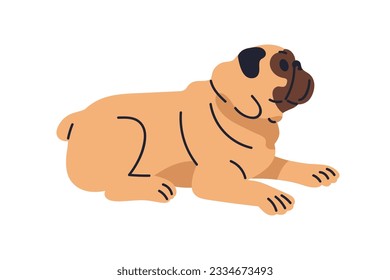 Hund der Rasse. Gehorsames Welpen, Hundetier. Adorable Jungtiere, Begleiter Hund. Lieblich süßes treues Haustier lügen, aufschauen. Flache Vektorgrafik einzeln auf weißem Hintergrund