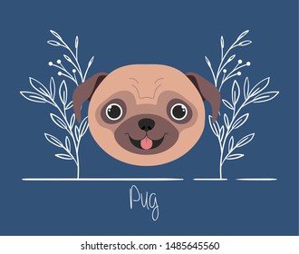 cute dog pug pet head character
