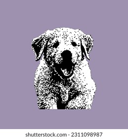 Cute Dog Puppy in Black White Illustration