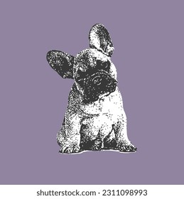 Cute Dog Puppy in Black White Illustration