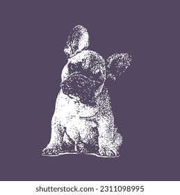 Cute Dog Puppy in Black White Illustration