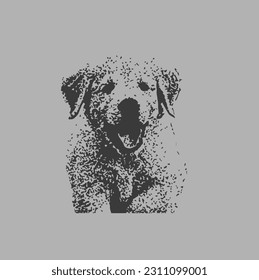 Cute Dog Puppy in Black White Illustration