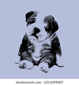 Cute Dog Puppy in Black White Illustration