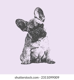 Cute Dog Puppy in Black White Illustration