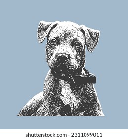 Cute Dog Puppy in Black White Illustration