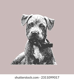 Cute Dog Puppy in Black White Illustration