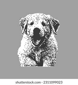 Cute Dog Puppy in Black White Illustration