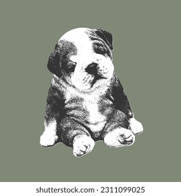 Cute Dog Puppy in Black White Illustration