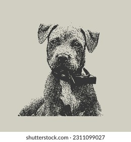 Cute Dog Puppy in Black White Illustration