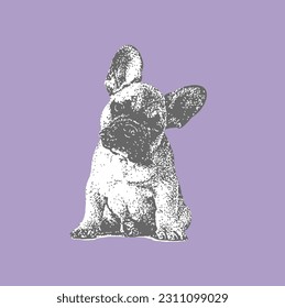 Cute Dog Puppy in Black White Illustration
