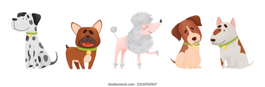Cute Dog Puppy with Collar as Domestic Pet Vector Set - Shutterstock ID 2316956967