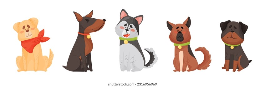 Cute Dog Puppy with Collar as Domestic Pet Vector Set - Shutterstock ID 2316956969
