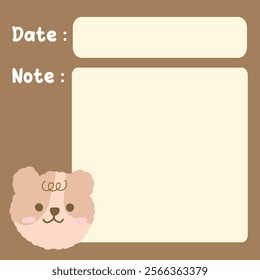 Cute dog puppy face in kawaii style memo template illustration. Suitable for for to do list, check list, memo, sticky note, planner, write, diary, book,stationary, notepad for task planning and study