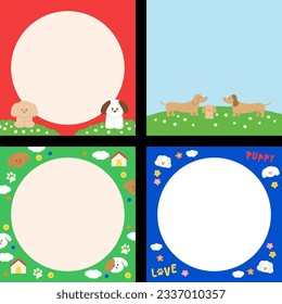 Cute dog puppy frames, memo, notepad, pet, banner, ad template, post, print, wallpaper, background, etc.