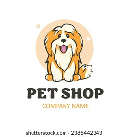 Cute Dog or puppy front view. Pet shop, Veterinary Clinic, Grooming salon logo design template. Happy funny pet animal. Zoo shop emblem Vector illustration isolated on white background.