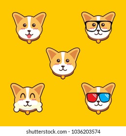 Cute Dog Puppy Happy Face Emoji Cartoon Vector Design Illustration