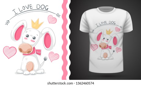 Cute dog, puppy - idea print t-shirt. Hand draw