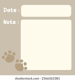 Cute dog puppy paw animal footprints memo template illustration. Suitable for for to do list, check list, memo, sticky note, planner, write, diary, book,stationary, notepad for task planning and study