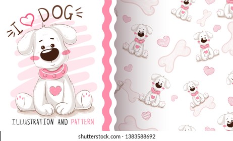 Cute dog, puppy - seamless pattern. Hand draw