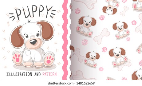 Cute dog, puppy - seamless pattern. Hand draw