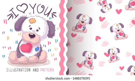 Cute dog, puppy - seamless pattern. Hand draw