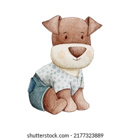 cute dog or puppy watercolor illustration for kids and baby with isolated background