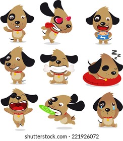 Cute Dog Puppy Whelp Pet Kennel Canine Collection, vector illustration cartoon.