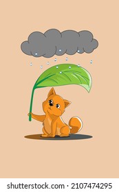 Cute dog with rain character design illustration